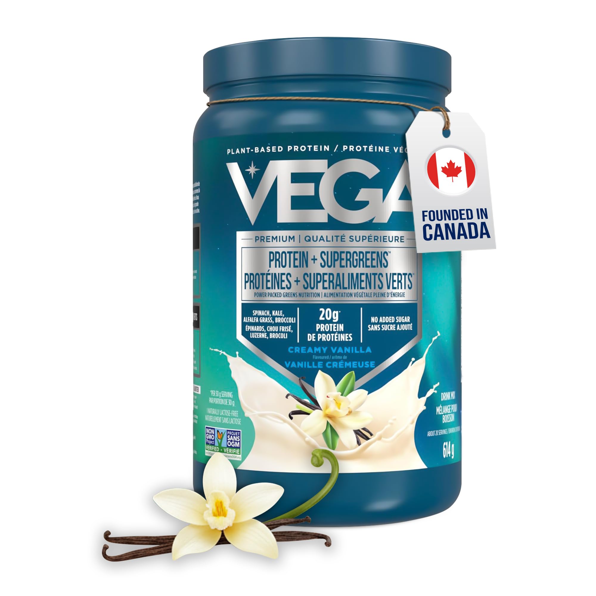 Vega Protein + Supergreens Vegan Plant Based Protein Powder – 20g Organic Pea Protein, Dairy-free, Healthy Breakfast Shake – Vanilla, 21 Servings, 614 grams (Pack of 1) 🍁 All In One Marketplace Canada