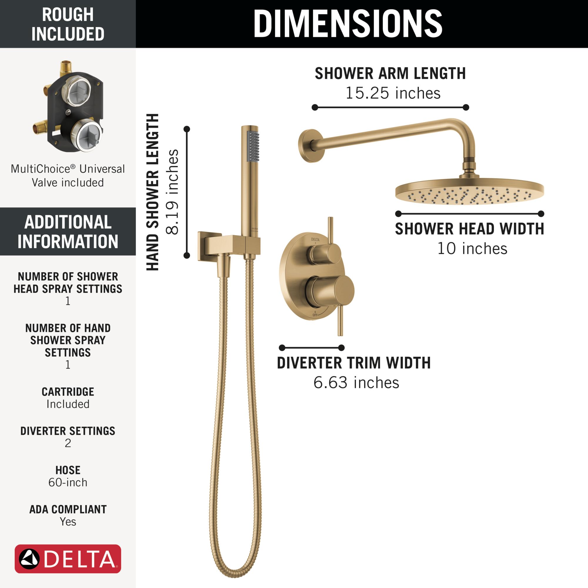 Delta Faucet Modern Raincan 2-Setting Round Shower System Including Rain Shower Head and Handheld Spray Gold, Rainfall Shower System Gold, Shower Valve and Trim Kit, Champagne Bronze 342702-CZ 🍁 All In One Marketplace Canada
