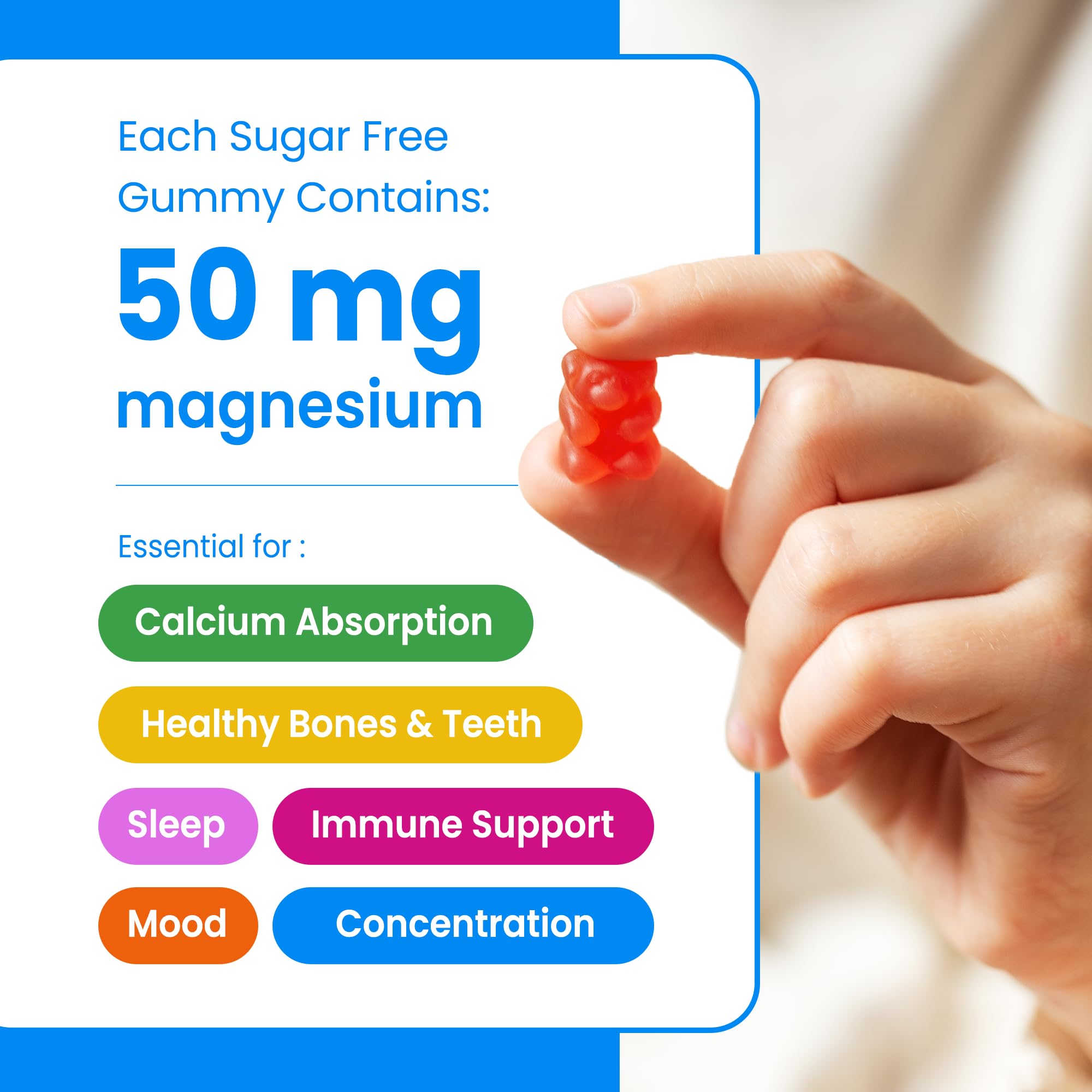 Magnesium For Kids - 120 Count - Sugar Free Calm Magnesium Gummies for Kids - 4 Month Supply - Supports Bone Health, Sleep - Chewable Gummy Vitamin Supplement 🍁 All In One Marketplace Canada