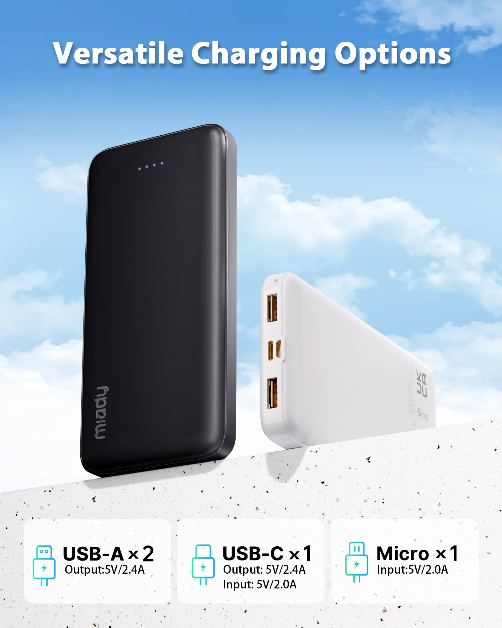 Miady 2-Pack 10000mAh Dual USB Portable Charger, Slim USB-C Power Bank, Travel Battery Pack 3 Outputs 2 Inputs Compatible with iPhone 17/16/15/14 Galaxy S24/22 Google iPad Android etc 🍁 All In One Marketplace Canada