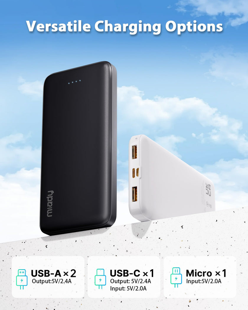 Miady 2-Pack 10000mAh Dual USB Portable Charger, Slim USB-C Power Bank, Travel Battery Pack 3 Outputs 2 Inputs Compatible with iPhone 17/16/15/14 Galaxy S24/22 Google iPad Android etc 🍁 All In One Marketplace Canada