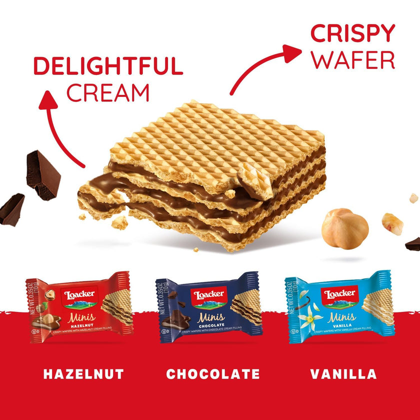 Loacker Minis Variety Pack | Assorted Crispy Wafer Cookies - Hazelnut, Chocolate, and Vanilla Cream Filling | 30% Less Sugar | Non-GMO | Sustainably Sourced Ingredients | 10g/0.35oz – 40 Count, Individually Wrapped 🍁 All In One Marketplace Canada