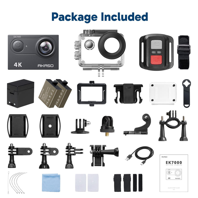 AKASO EK7000 4K30FPS 20MP WiFi Action Camera with EIS Ultra HD 131FT Waterproof Underwater Camera Remote Control 4X Zoom Support External Microphone Black 🍁 All In One Marketplace Canada