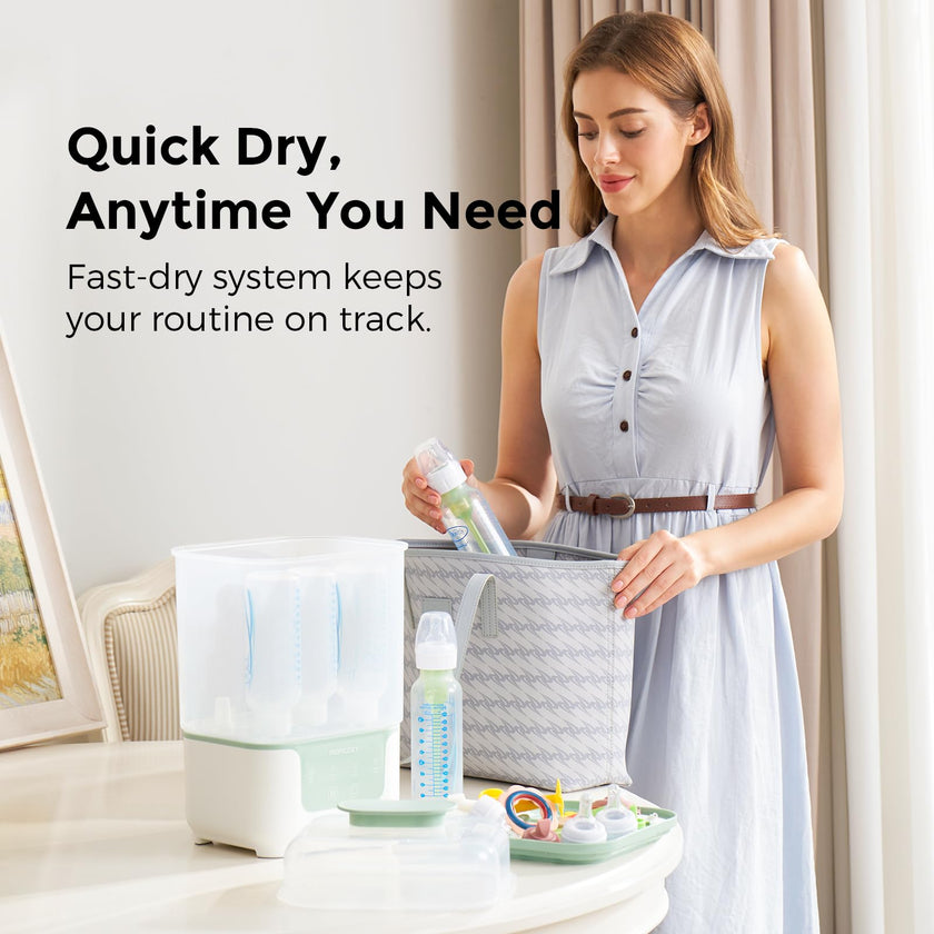 Momcozy Bottle Sterilizer and Dryer, Modular Nesting Space Saving Design, 6 Bottles Capacity, 4 in 1 Compact Sterilizer for Baby Bottles, Breast Pump Parts & Newborn Essentials, Drying Rack Included 🍁 All In One Marketplace Canada