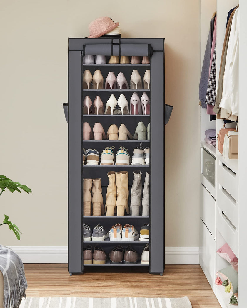 SONGMICS 10-Tier Shoe Rack, Shoe Storage Organizer Cabinet with Dustproof Cover, Free-Standing, for Closet, Entryway, Hold 27-35 Pairs, for Sneakers, High Heels, Gray URXJ10G01 🍁 All In One Marketplace Canada