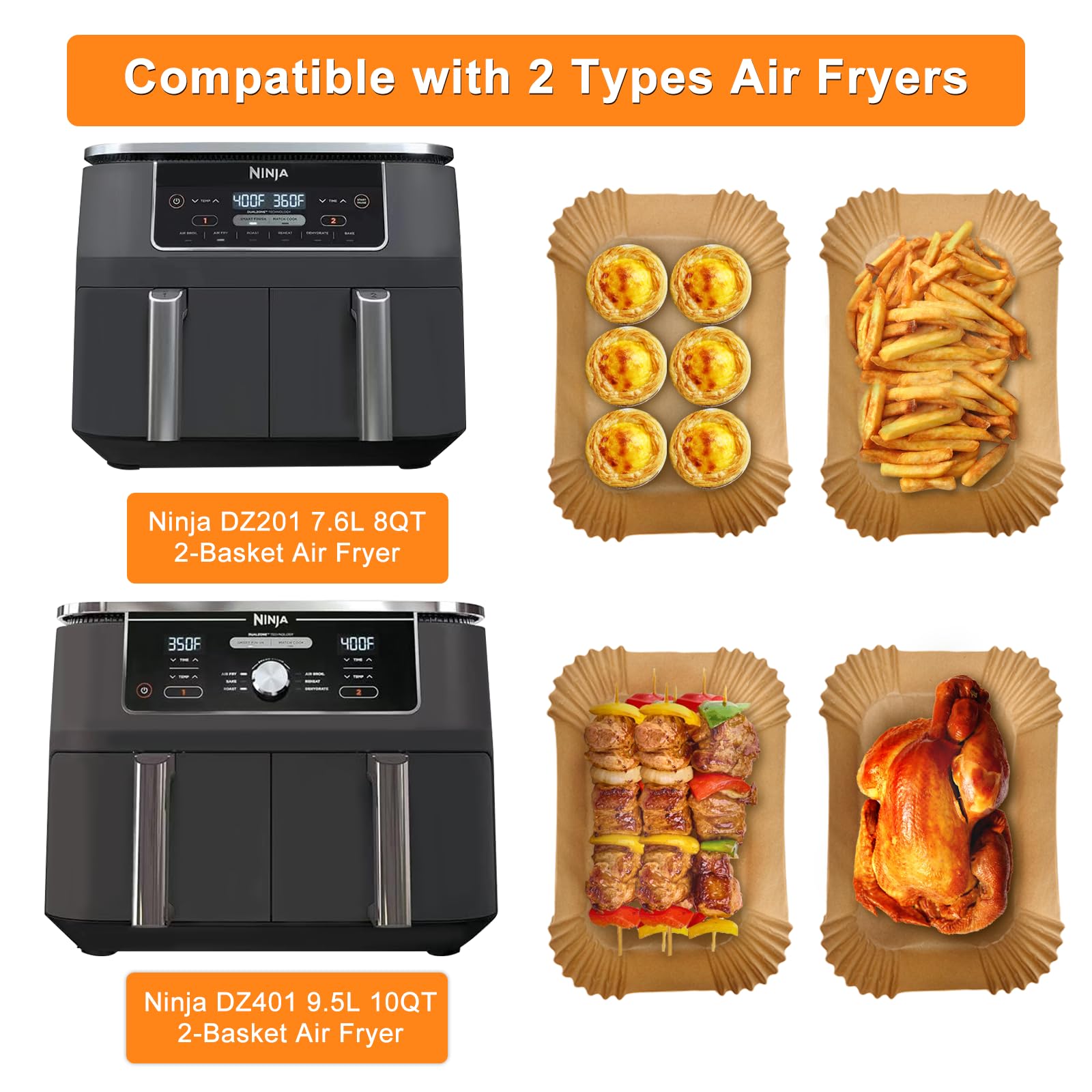 200PCS Air Fryer Liners for Ninja: Higher Non-Stick Disposable Parchment Paper Liner for Ninja DZ201/DZ401 Dual Airfryer Baking - Food Grade Ninja Air Fryer Accessories - Rectangle 8.6 x 5.5 inch 🍁 All In One Marketplace Canada