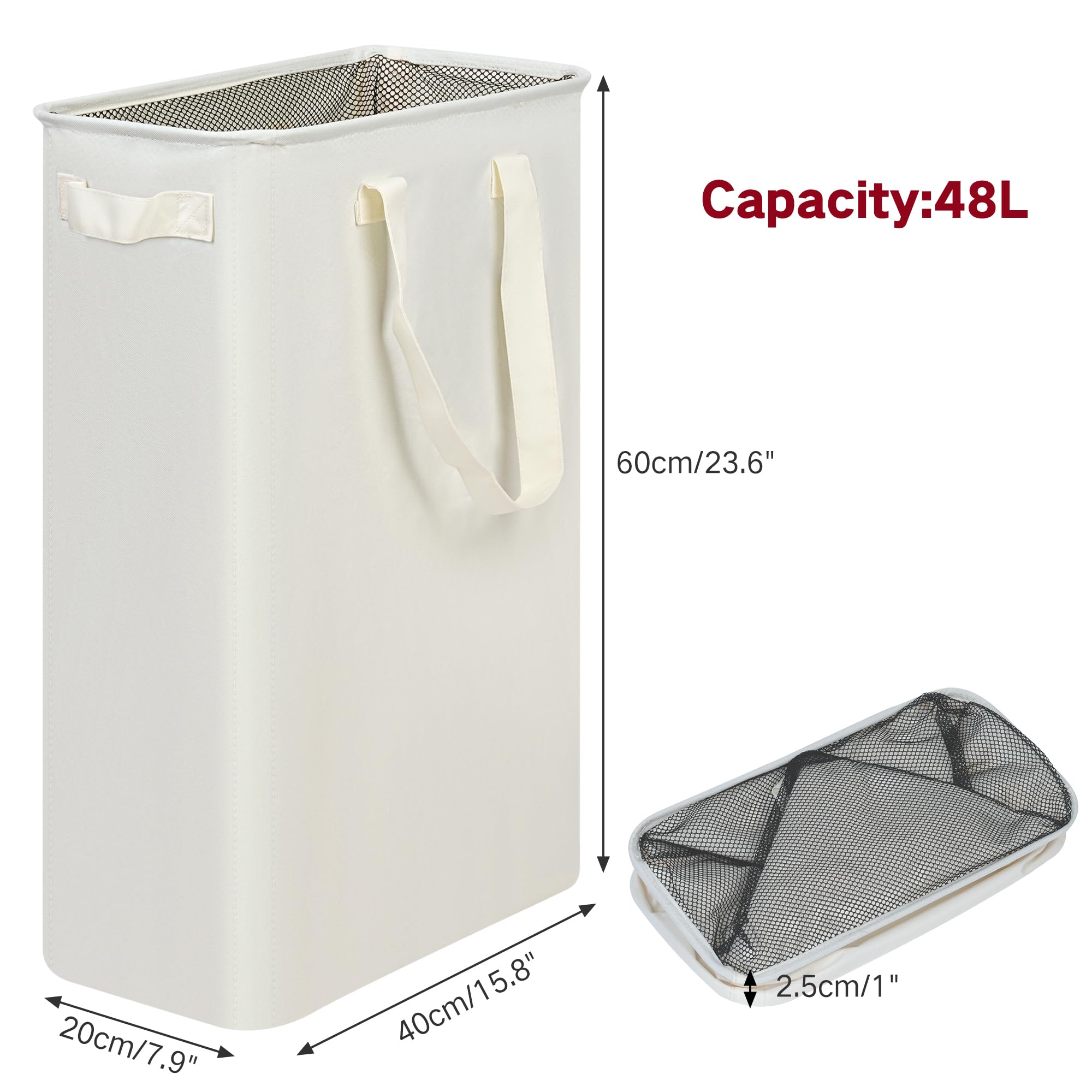 efluky Slim Laundry Hamper with Handles, Collapsible Small Hamper for Laundry, Dirty Clothes Basket for Bedroom, Dorm and Laundry Room, 48L (12.7 Gallon) Beige 🍁 All In One Marketplace Canada