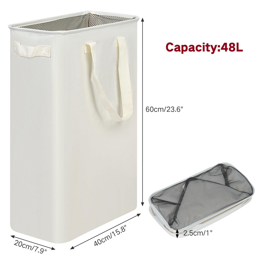 efluky Slim Laundry Hamper with Handles, Collapsible Small Hamper for Laundry, Dirty Clothes Basket for Bedroom, Dorm and Laundry Room, 48L (12.7 Gallon) Beige 🍁 All In One Marketplace Canada