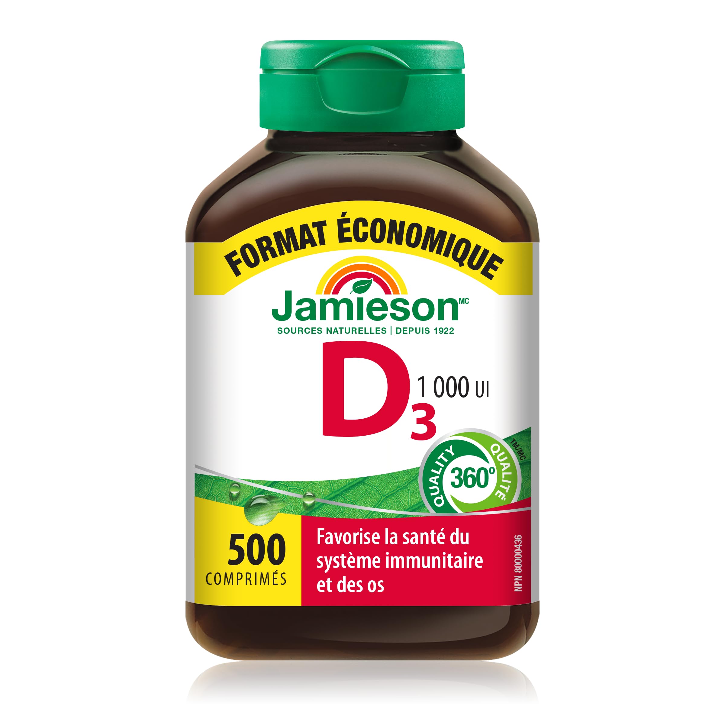 Jamieson Vitamin D3 1,000 IU Tablets, Supports Immune Health, Strong Bones, and Teeth, Enhances Calcium and Phosphorus Absorption. Vegetarian, Non-GMO, Gluten-Free, One Per Day, 500 Count, Proudly Canadian 🍁 All In One Marketplace Canada