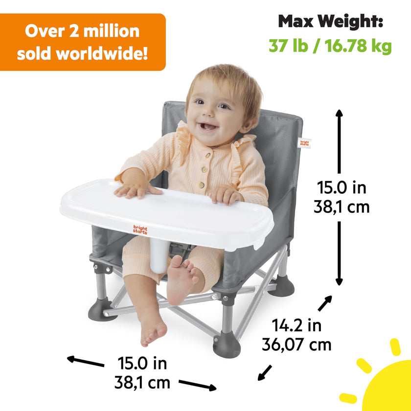 Bright Starts Pop 'N Sit Portable Booster, Indoor/Outdoor Use, Floor Seat with Feeding Tray, Grey, 6 Mos - 3 Yrs 🍁 All In One Marketplace Canada