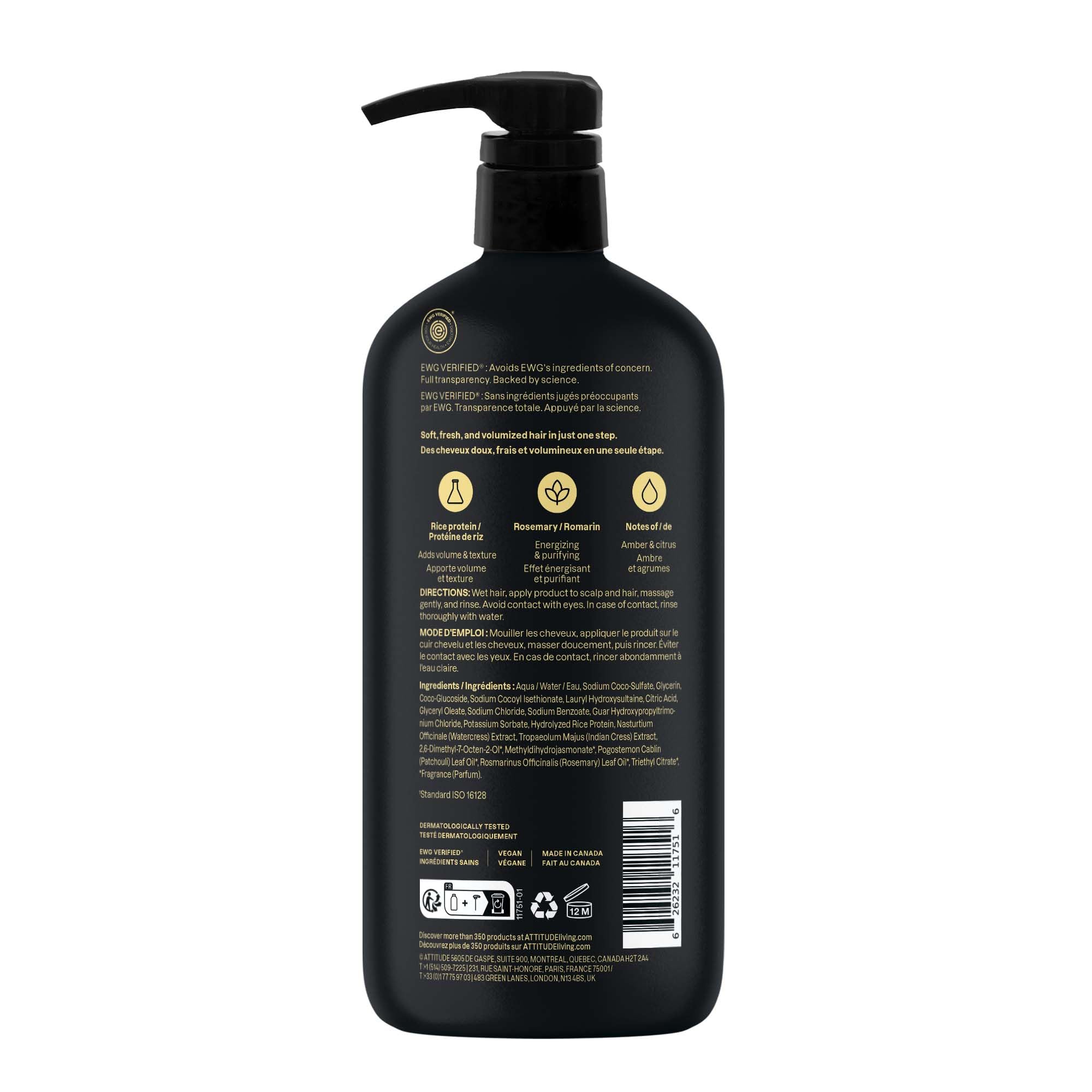 ATTITUDE Men's Shampoo and Conditioner 2-in-1, Volumizing for Thin Hair, With Rosemary and Rice Protein, 97% Natural Origin Ingredients, EWG Verified, Amber & Citrus, 946 mL 🍁 All In One Marketplace Canada