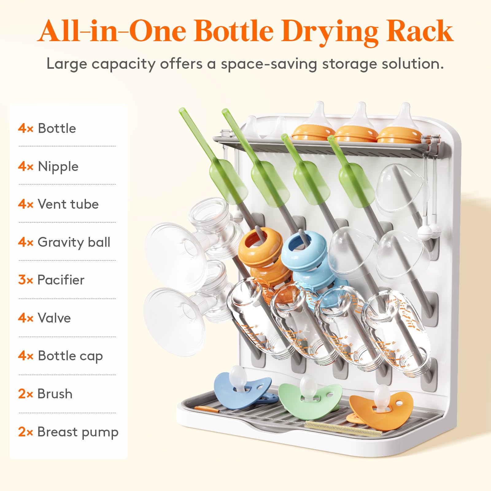 Lifewit Large Baby Bottle Drying Rack for 15 Bottles, Removable Pacifiers Box, Drip Tray, Vertical Rack for Bottle Accessories, Weighted Straws，Pump Parts, BPA-Free, White&Gray, Without Drain Mat 🍁 All In One Marketplace Canada