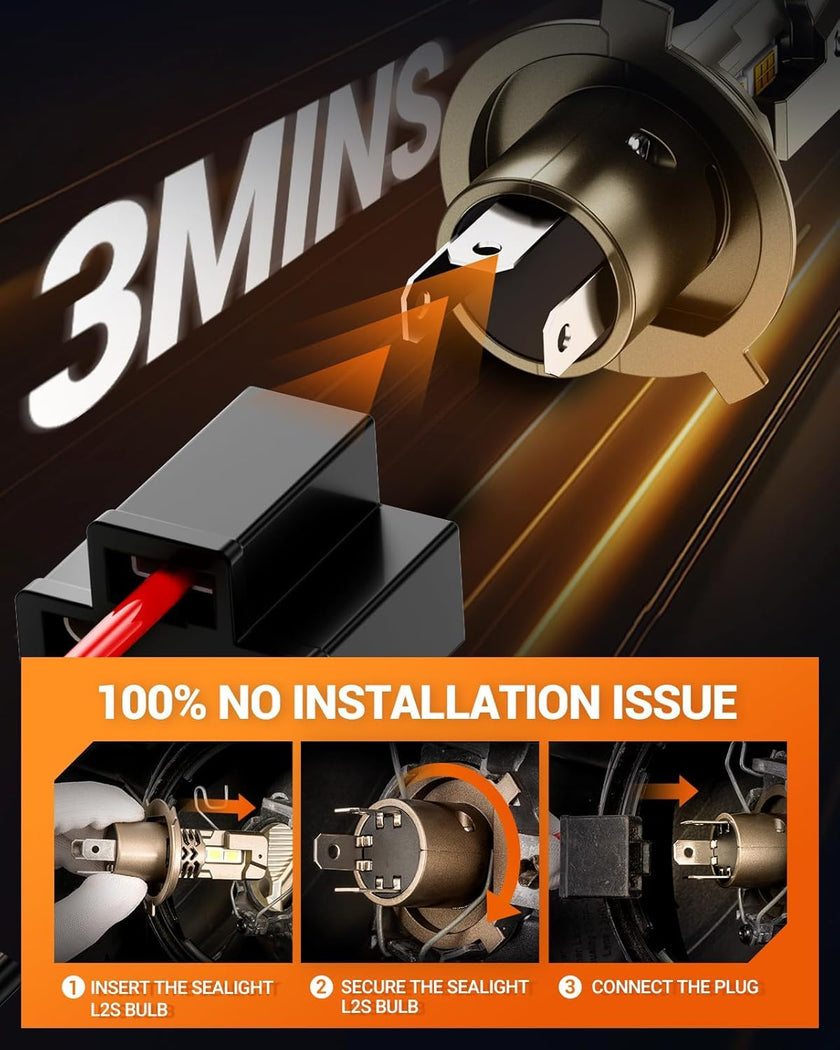 SEALIGHT 2026 Brightest H4/9003 LED Headlight Bulbs, 90,000LM 1200% Brighter, 6500K Cool White, 1:1 Size Wireless 9003 High and Low Beam, Plug and Play Halogen Replacement Conversion Kit, Pack of 2 🍁 All In One Marketplace Canada