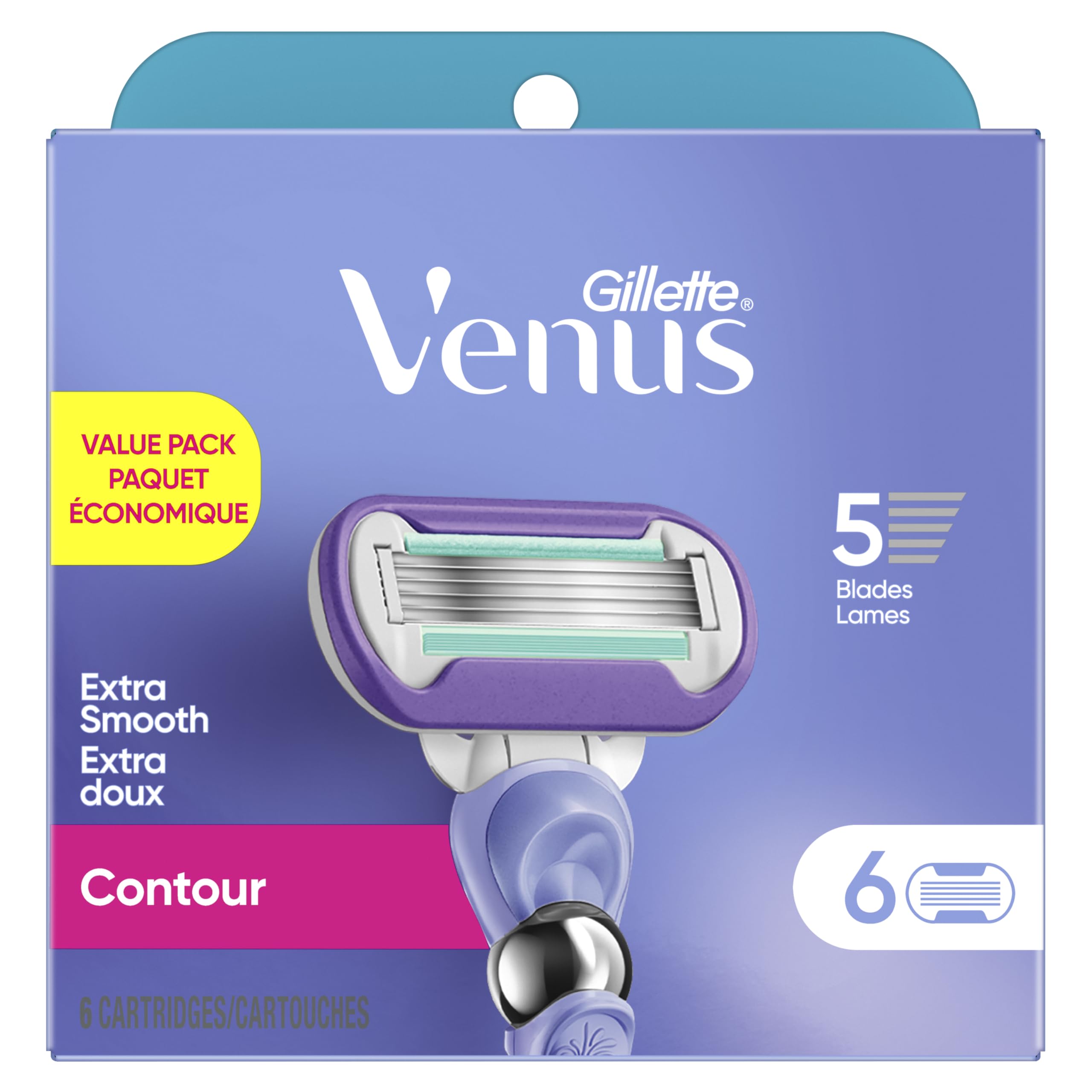 Gillette Venus Extra Smooth Contour Women’s Razor Blades, 5-Bladed Razor Refills, 1 Pack (Count of 6) 🍁 All In One Marketplace Canada