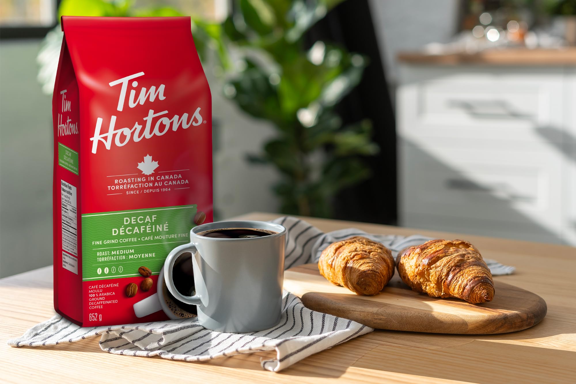 Tim Hortons Decaf, Fine Grind Coffee, Medium Roast, Made with 100% Arabica Beans, 652g Bag 🍁 All In One Marketplace Canada