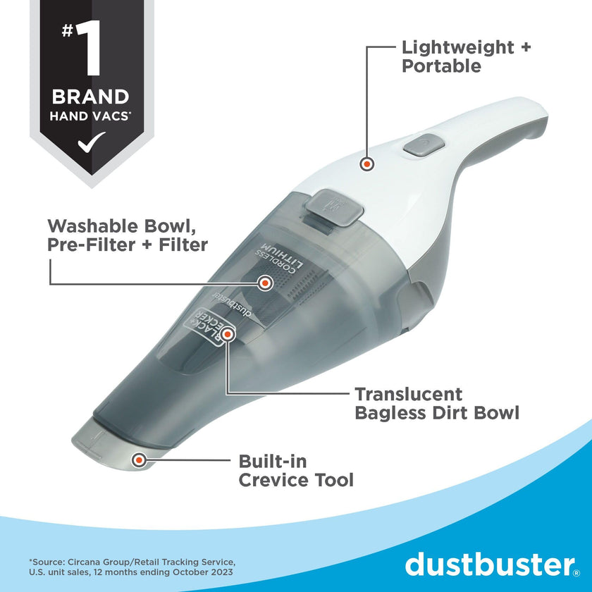 BLACK+DECKER dustbuster QuickClean Cordless Handheld Vacuum, White (HNVC215B10), Dirt Bowl and Fliter 🍁 All In One Marketplace Canada