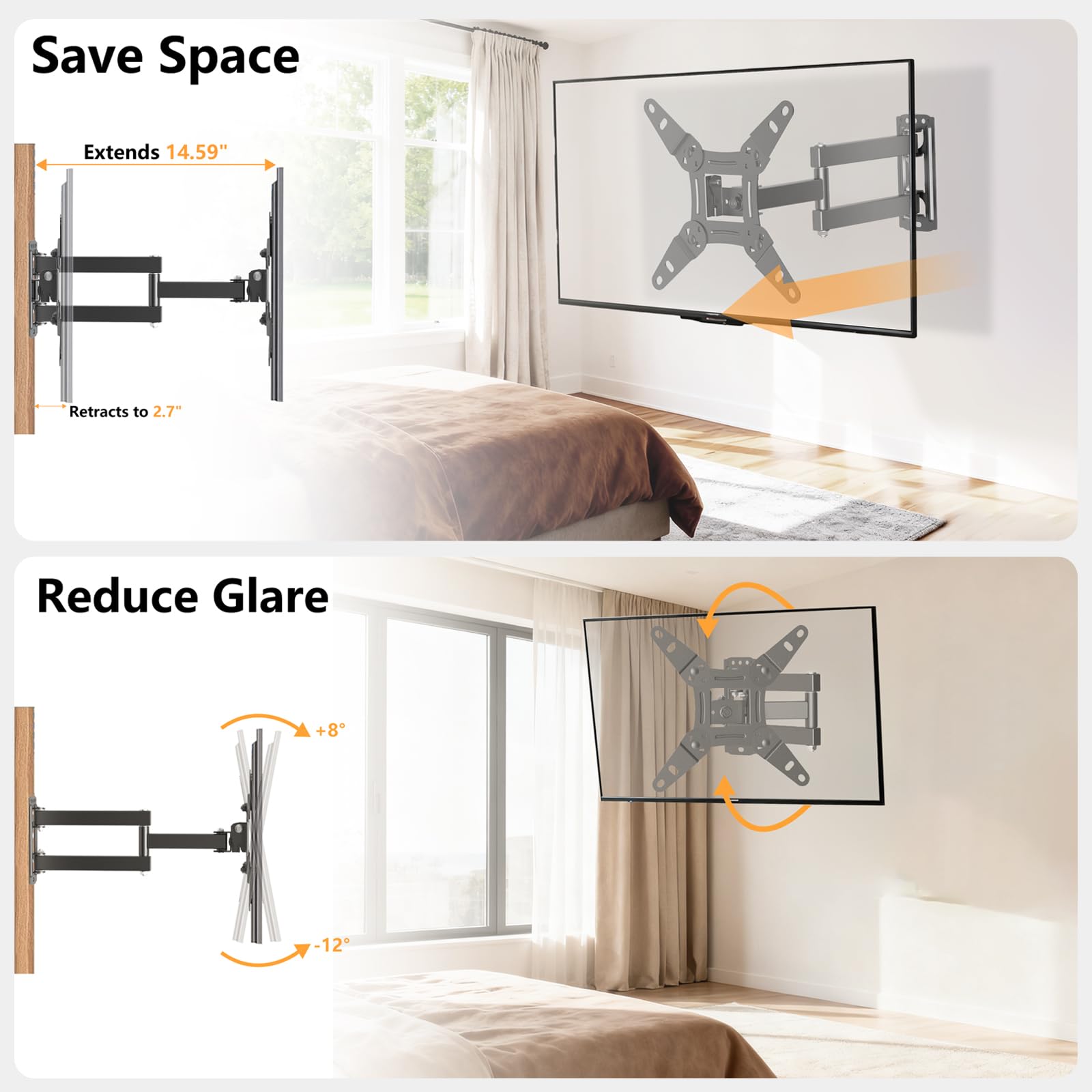 Full Motion Articulating TV Wall Mount Bracket with Swivel Tilt Extension & Rotation, Adjustable Arms for 13-42 Inch Flat/Curved LED LCD TVs & Monitors, Max 44lbs VESA 200x200mm 🍁 All In One Marketplace Canada