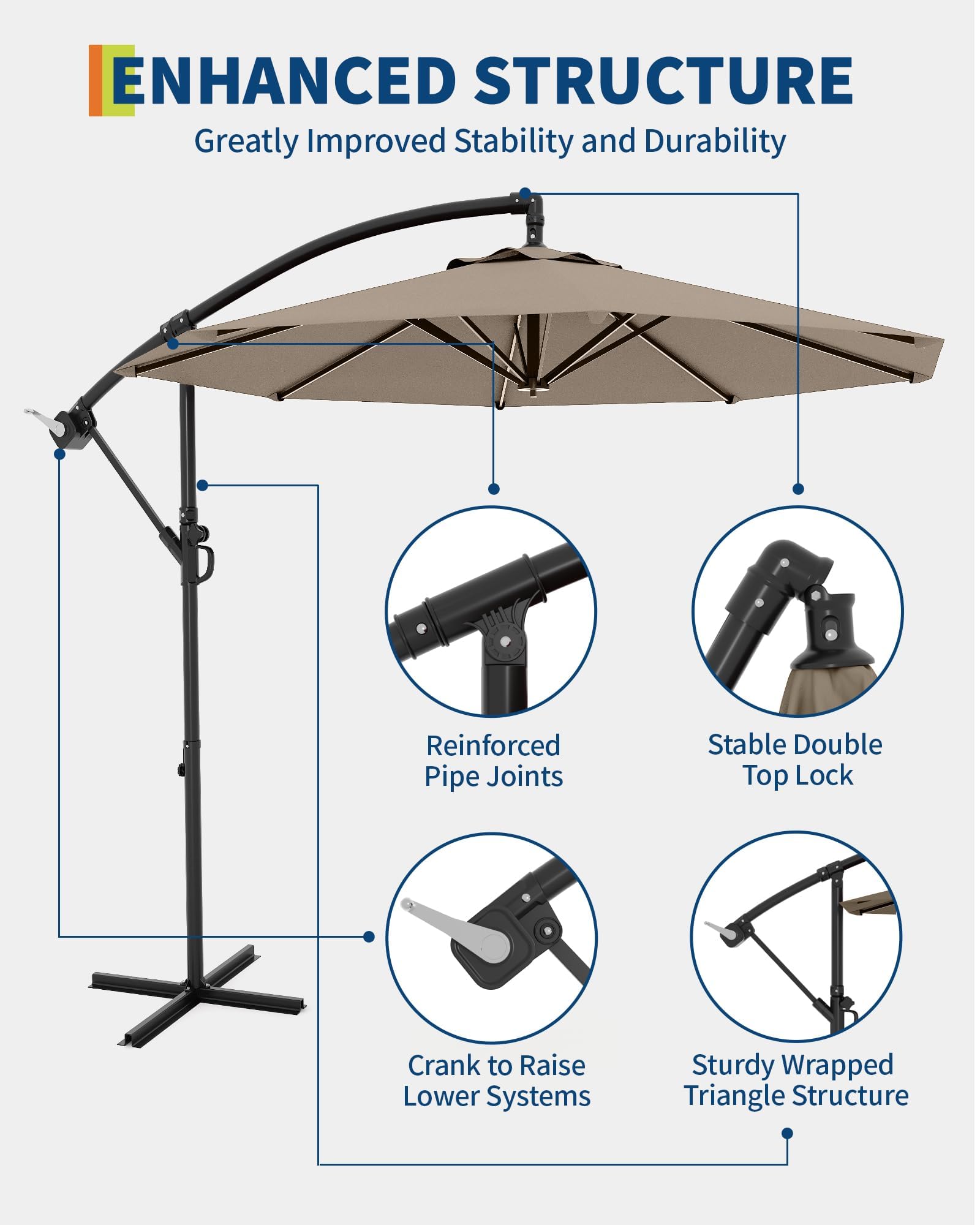 10FT Patio Umbrella,Waterproof 8-Rib Heavy-Duty Outdoor Umbrella, Brown 🍁 All In One Marketplace Canada