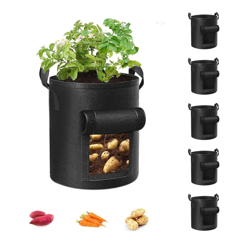 Cavisoo 5-Pack 10 Gallon Potato Grow Bags, Garden Planting Bag with Reinforced Handle, Thickened Nonwoven Fabric Pots for Tomato, Vegetable and Fruits 🍁 All In One Marketplace Canada