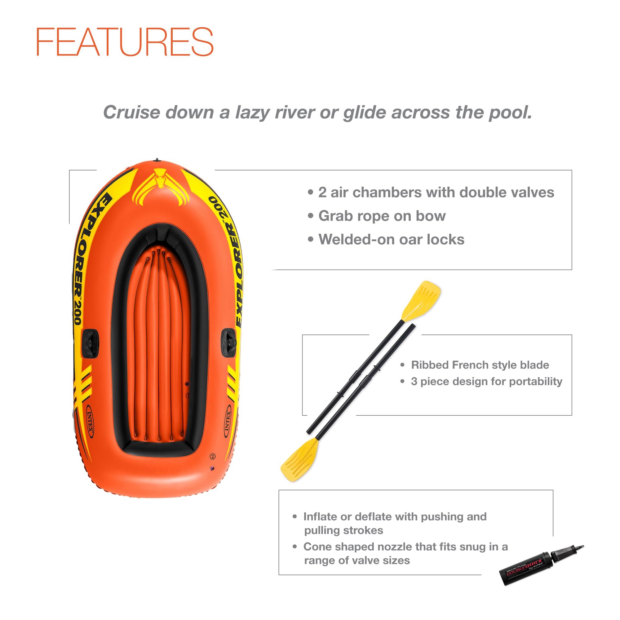INTEX 58331EP Explorer 200 Inflatable Boat Set: Includes Deluxe Aluminum Oars and Mini Hand-Pump – Dual Air Chambers – Grab Rope – 2-Person – 210lb Weight Capacity 🍁 All In One Marketplace Canada