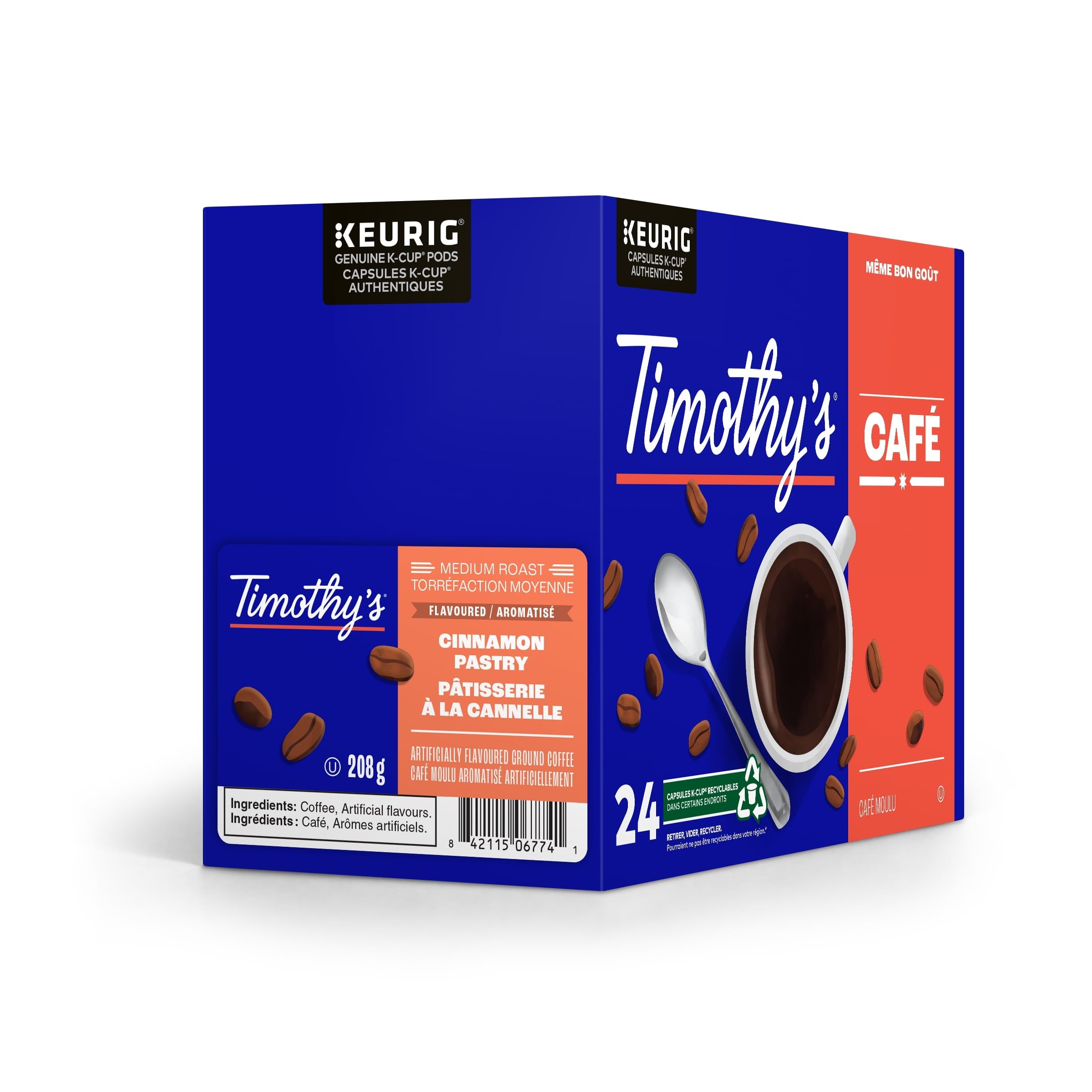 Timothy's World Coffee, Cinnamon Pastry, K-Cup Portion Pack for Keurig K-Cup Brewers 24-Count (Pack of 1) 🍁 All In One Marketplace Canada