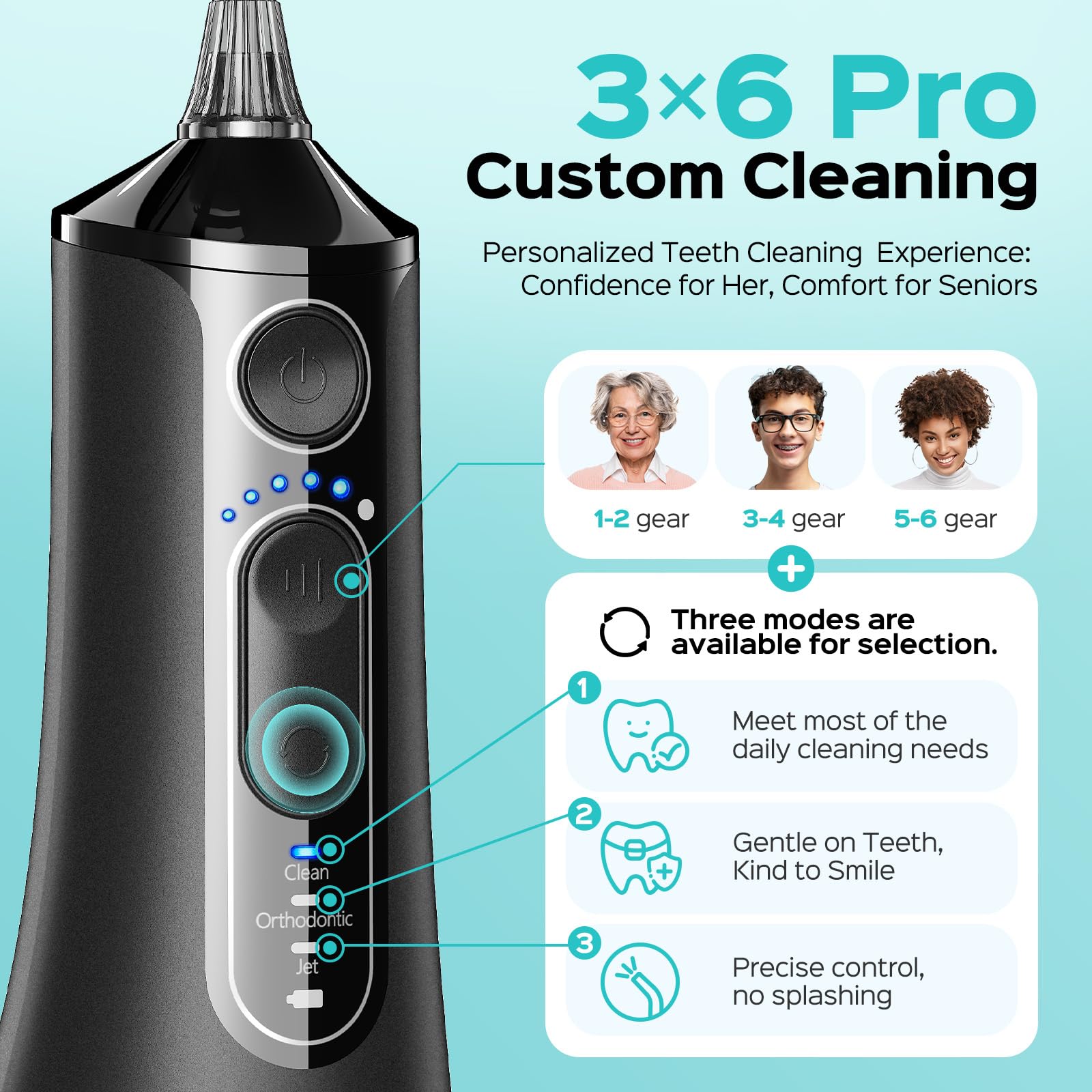 COSLUS C51 Portable Water Teeth Flosser: 3 Modes & 6 Pressure Settings for Whole Family Various Cleaning Need, Jet Mode for Beginner-Friendly, Compact for Travel, 300ml Tank, IPX7 Waterproof, Black 🍁 All In One Marketplace Canada