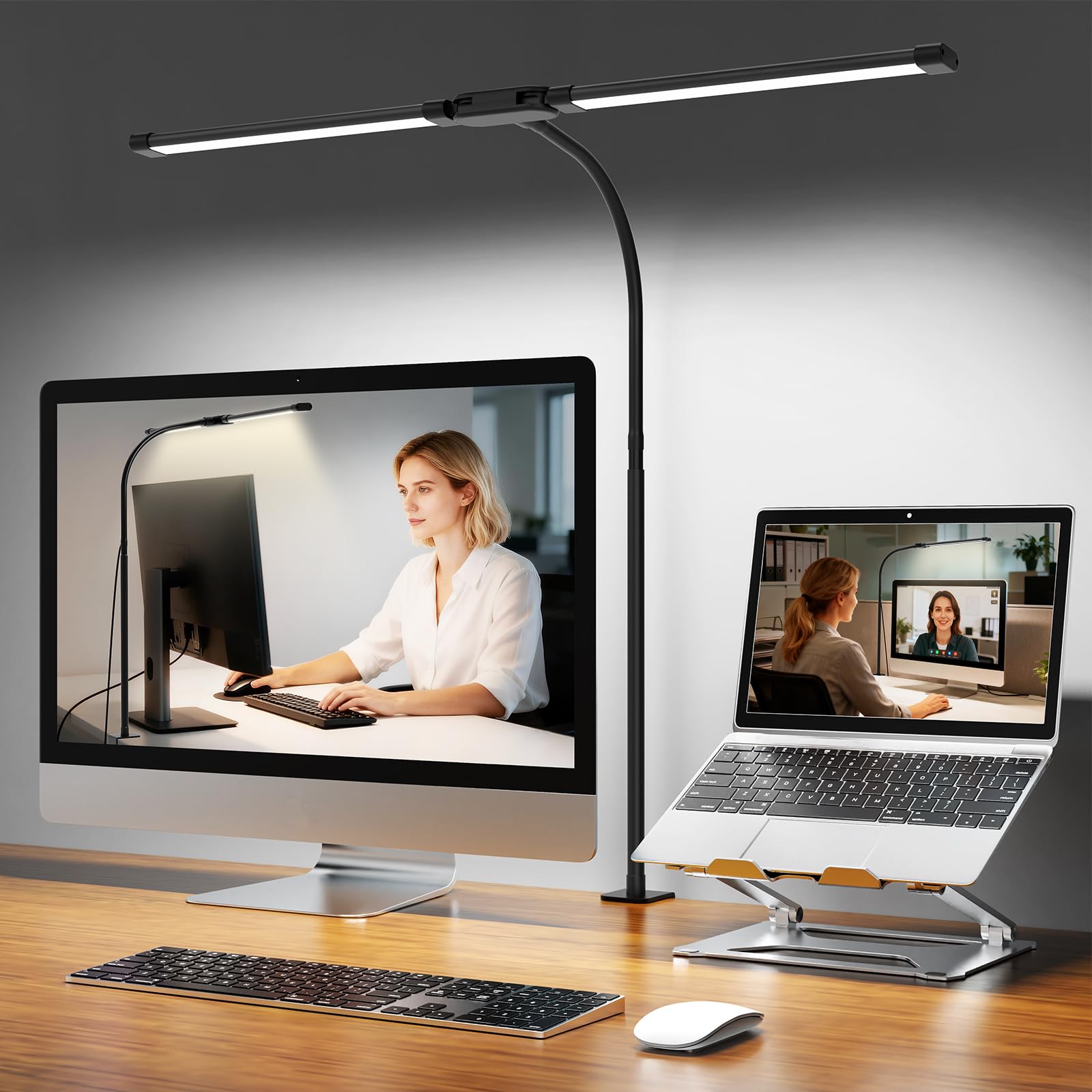 Desk Lamp with Clamp, Eye-Caring Desk Light with 50 Lighting Modes, Wide Double Head, Adjustable Architect Light Flexible Neck, Table lamp for Home Office, Computer, Craft(Includes Adapter) 🍁 All In One Marketplace Canada