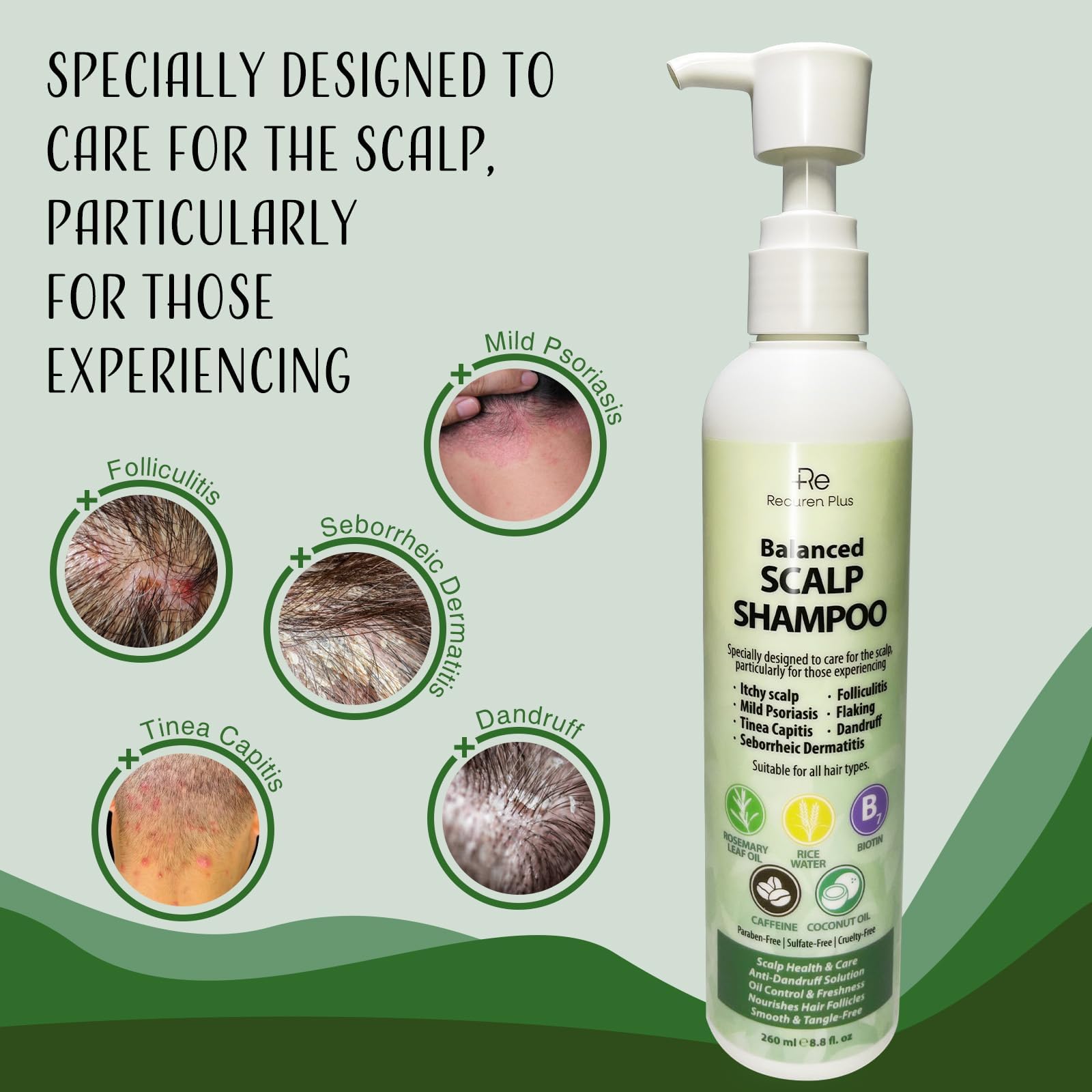 Folliculitis Shampoo Seborrheic Dermatitis Psoriasis Shampoo: Scalp Dandruff, Dry Scalp & Flake Control — Sulfate-Free, Nourishing with Salicylic Acid, Piroctone Olamine, Rice Water, Rosemary Oil 260ml 🍁 All In One Marketplace Canada