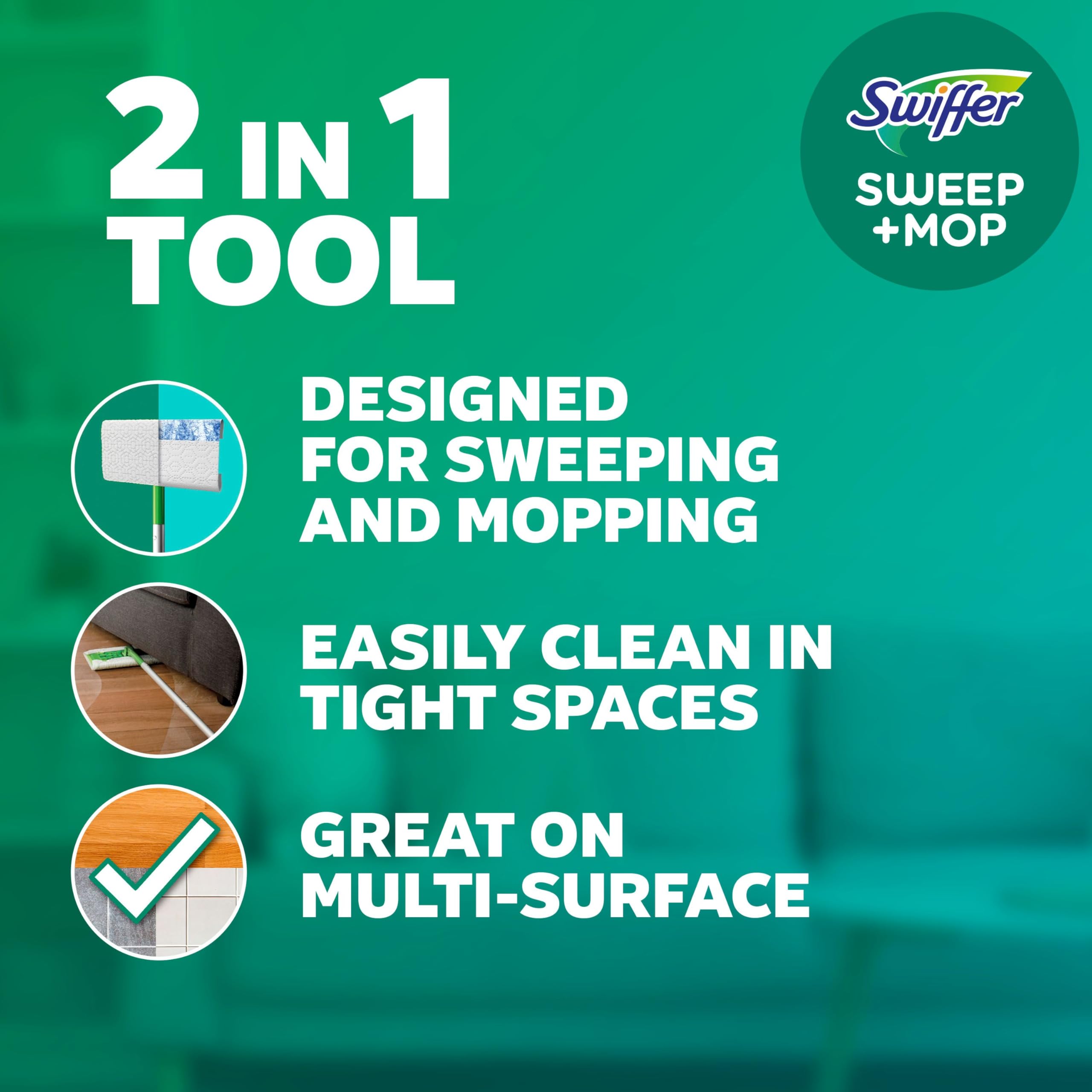 Swiffer Sweep + Mop, Broom & Mop Alternative, Dry & Wet Floor Cleaner for Dirt, Dust, Hair, All Purpose Cleaning Tool for Home, Bathroom, Kitchen, Set Includes 1 Sweeper, 14 Dry Pads, 5 Wet Pads Fresh 🍁 All In One Marketplace Canada