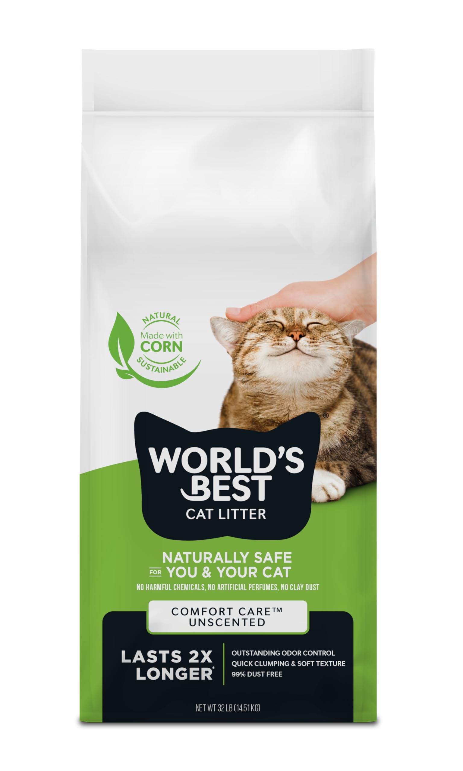 World's Best CAT Litter Comfort Care Unscented, 32-Pounds - Natural Ingredients, Quick Clumping, Flushable, 99% Dust Free & Made in USA - Long-Lasting Odor Control & Easy Scooping 🍁 All In One Marketplace Canada