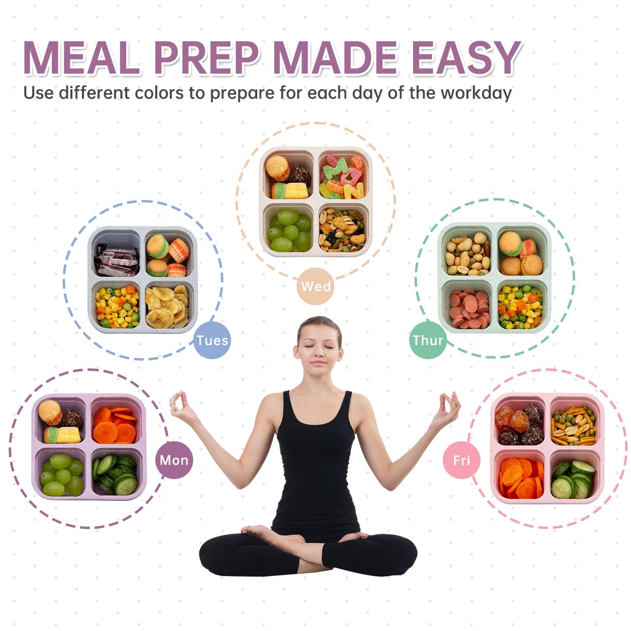 Luriseminger 5 Pack Bento Lunch Box,4 Compartment Snack Containers,Divided Snack Box,Meal Prep Lunch Containers FOR Kids/Toddle/Adults,Food Storage Containers for School, Work and Travel 🍁 All In One Marketplace Canada