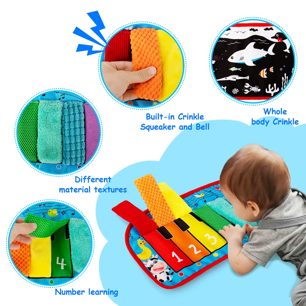Inbeby Tummy Time Mirror Toy & Play Activity Cinrkle Mat, Black and White High Contrast Baby Newbron Toys 0 3 6 Months Brain Development, Snesory Texture Piano Infant Toys 0 3 6 Months with Squeaker 🍁 All In One Marketplace Canada
