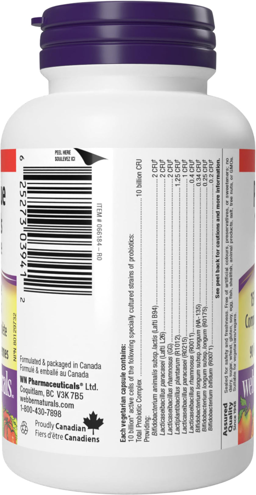 Webber Naturals Probiotic with Prebiotic, 10 Billion Active Cells, 15 Probiotic Strains, 90 Capsules, For Digestive Health, Vegan 🍁 All In One Marketplace Canada