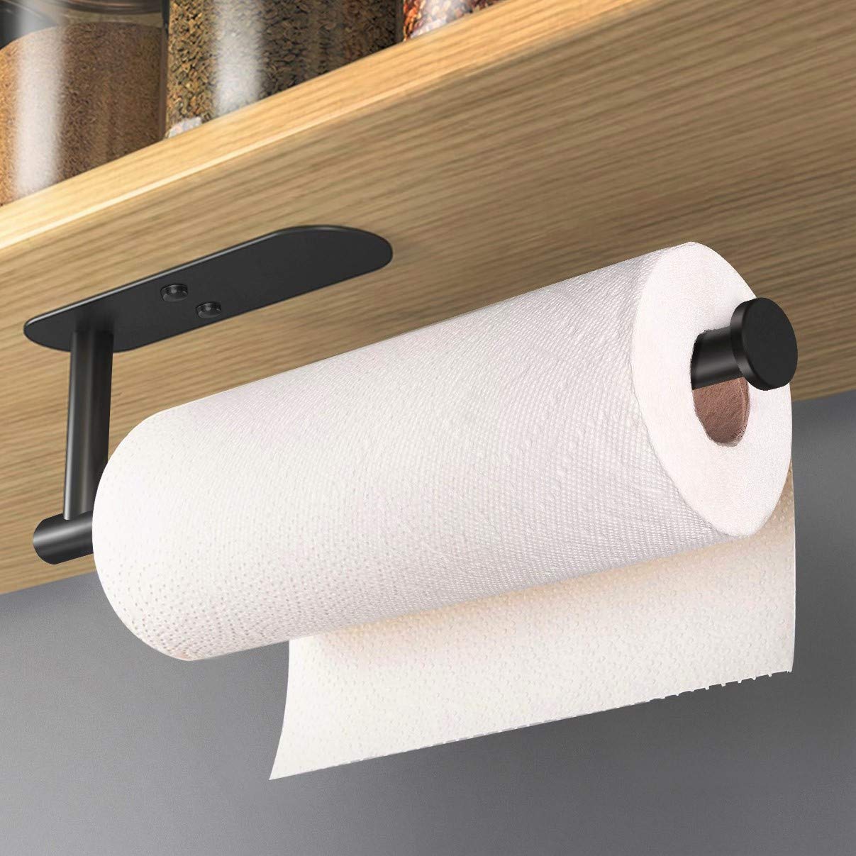 HUFEEOH Black Adhesive Paper Towel Holder Under Cabinet Wall Mount for Kitchen Paper Towel, Stainless Steel Paper Towel Roll Rack for Bathroom Towel 🍁 All In One Marketplace Canada