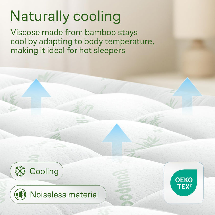 Bamboo Mattress Topper Queen Size - Thick Breathable Pillow Top Mattress Pad for Back Pain Relief - Deep Pocket Topper Fits 8-20 Inches (60x80 Inches, Green) 🍁 All In One Marketplace Canada