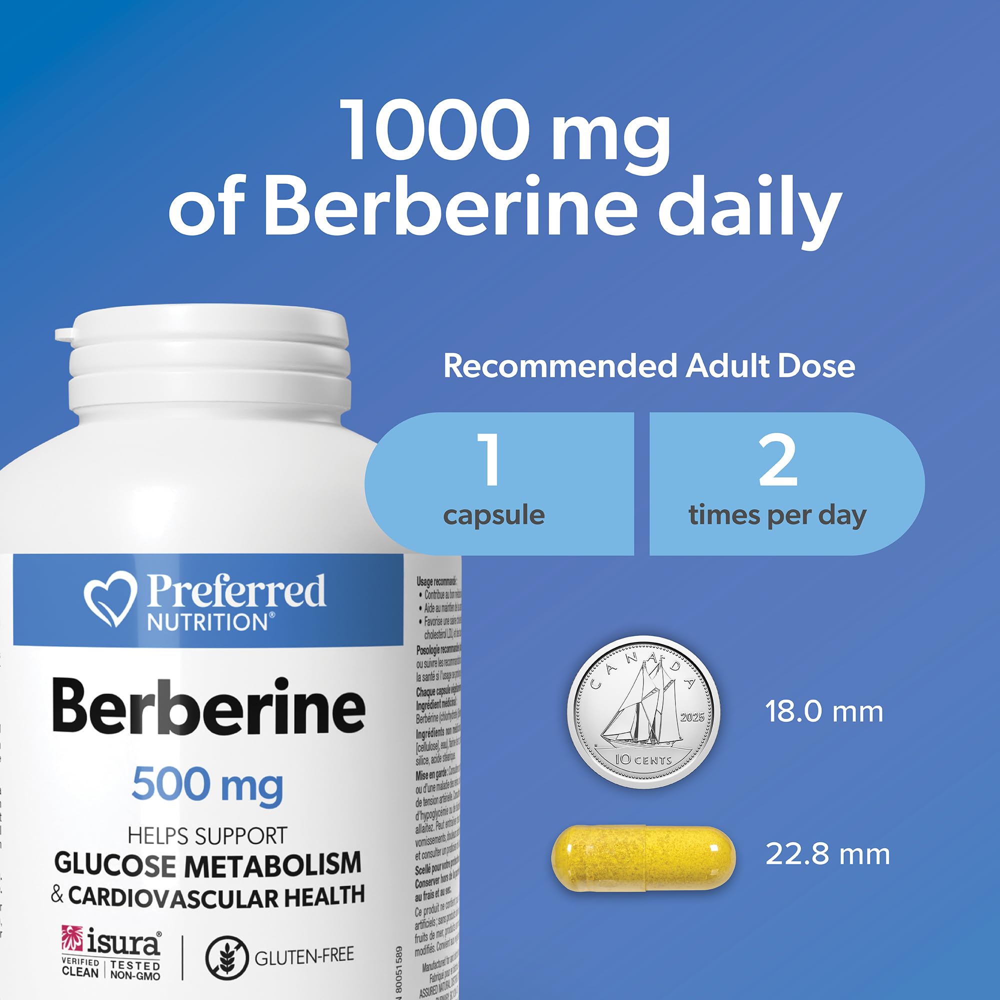 Preferred Nutrition Berberine MAXIMUM POTENCY 1000 mg per Serving (2 caps, 500 mg each), 120 Vegetarian Capsules = 60 Day Supply, Berberine Supplements, Canadian Company 🍁 All In One Marketplace Canada