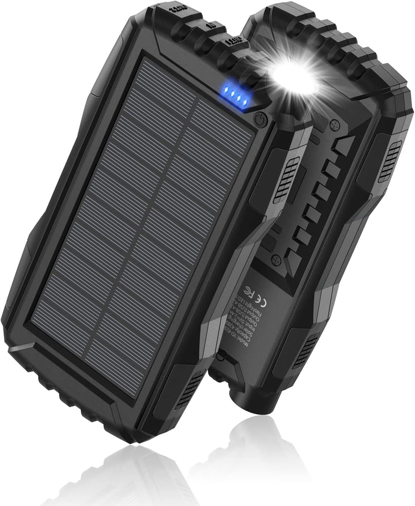 Solar Charger, Power Bank, 42800mAh Portable Charger Power Bank External Battery Pack 5V3.1A Qc 3.0 Fast Charger Built-in Super Bright Flashlight (Black) 🍁 All In One Marketplace Canada