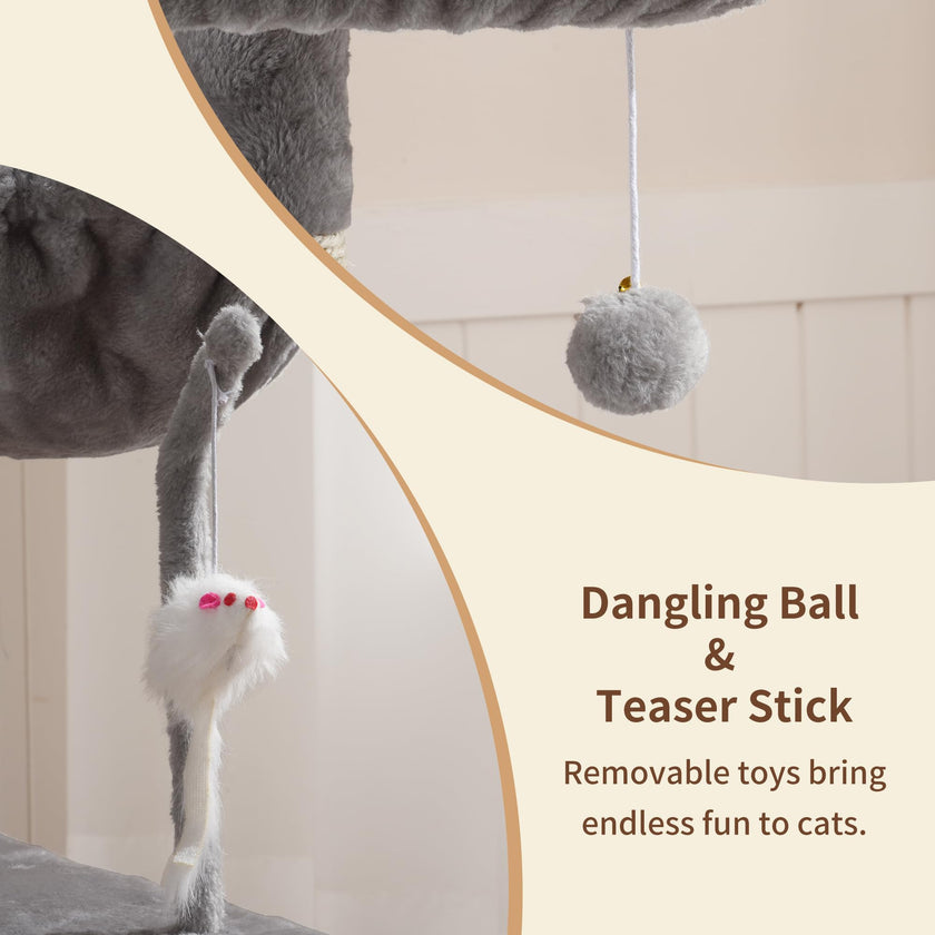 Heybly Cat Tree with Toy, Cat Tower condo for Indoor Cats, Cat House with Padded Plush Perch, Cozy Hammock and Sisal Scratching Posts, Light Gray S HCT004SW 🍁 All In One Marketplace Canada