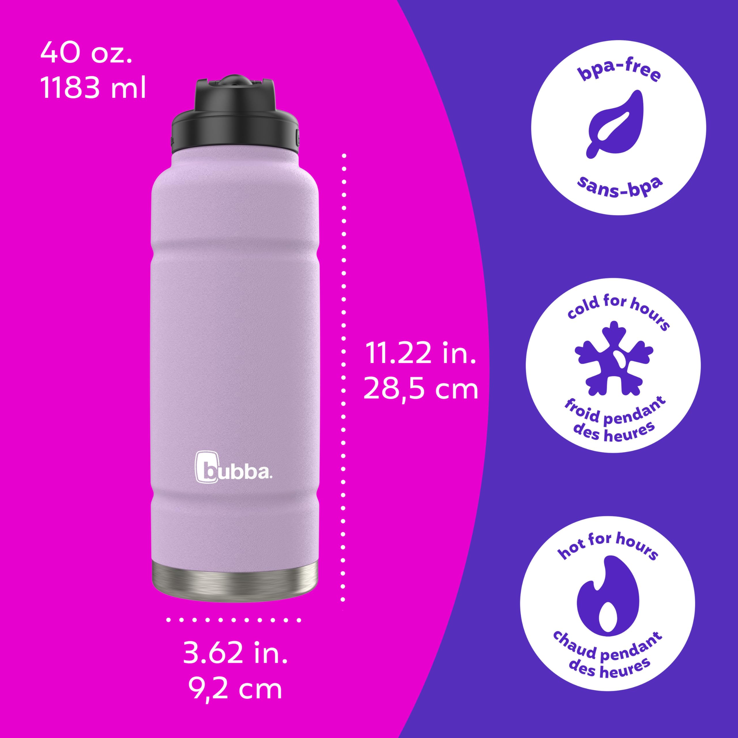 Bubba Trailblazer Stainless Steel Water Bottle with Straw Lid, Vacuum-Insulated, Lavender Frost, 40 oz (1.18 L) 🍁 All In One Marketplace Canada