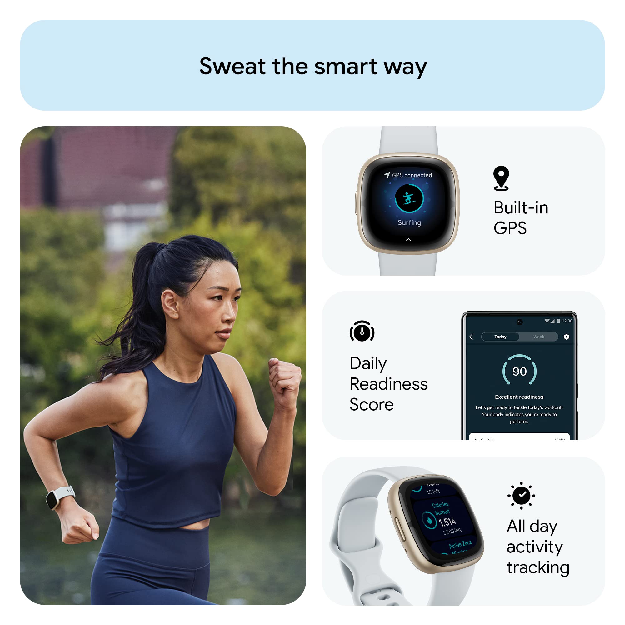 Google Fitbit Sense 2 - Health & Fitness Smartwatch - Blue Mist/Pale Gold 🍁 All In One Marketplace Canada