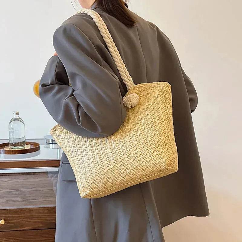 Large Capacity Straw Beach Shoulder Bag Shopping Bag