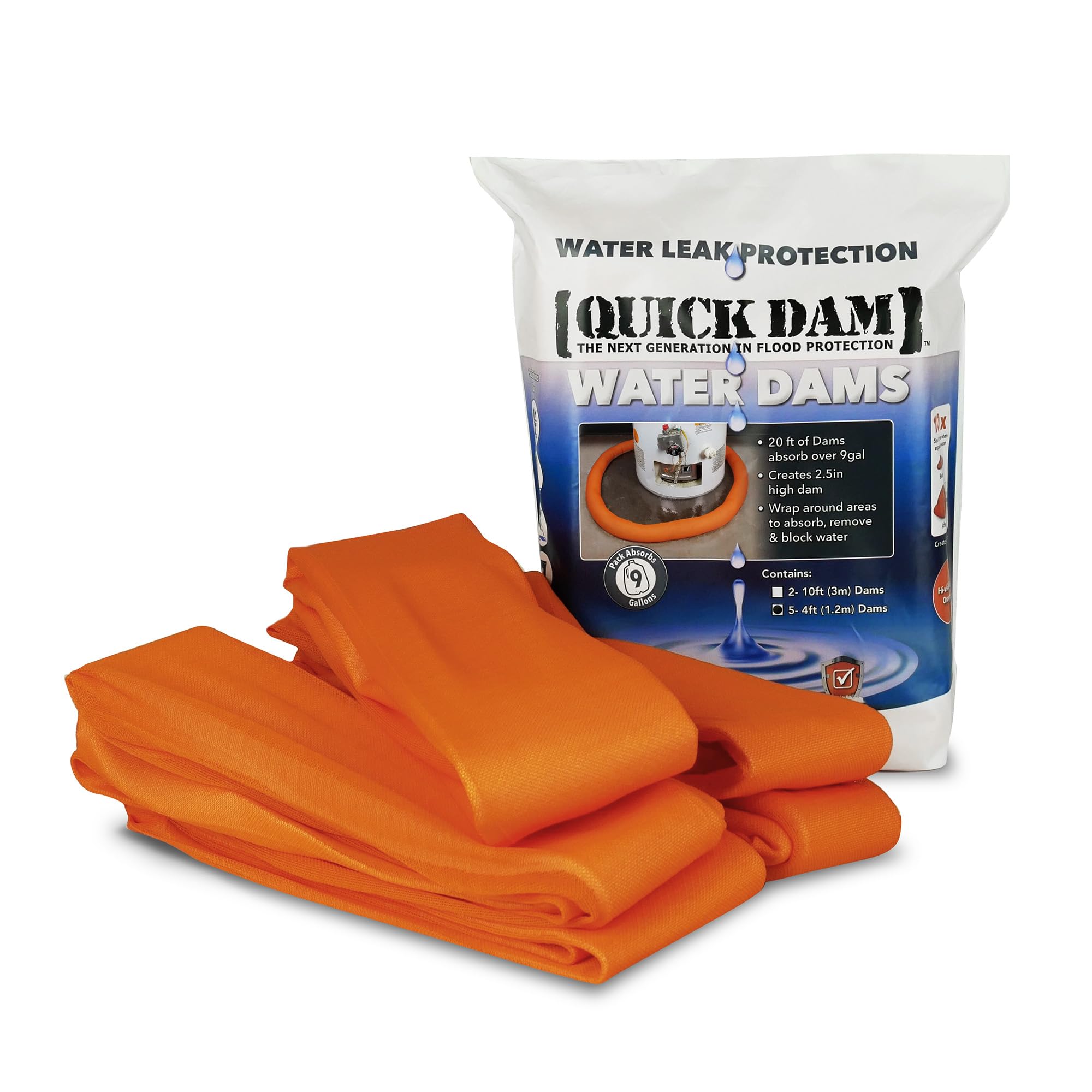 Quick Dam Indoor Water Dams – 5 Pack, 4ft Barriers for Leak and Spill Control – Absorbs Water on Contact – Expands to 2.5” Height – Ideal for Basements, Appliances, Doorways, and More 🍁 All In One Marketplace Canada