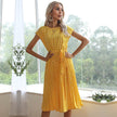 Summer Women Polka Dot Short Sleeve Dress Casual Pleated Midi Dresses Elegant Green Office Lady Clothing