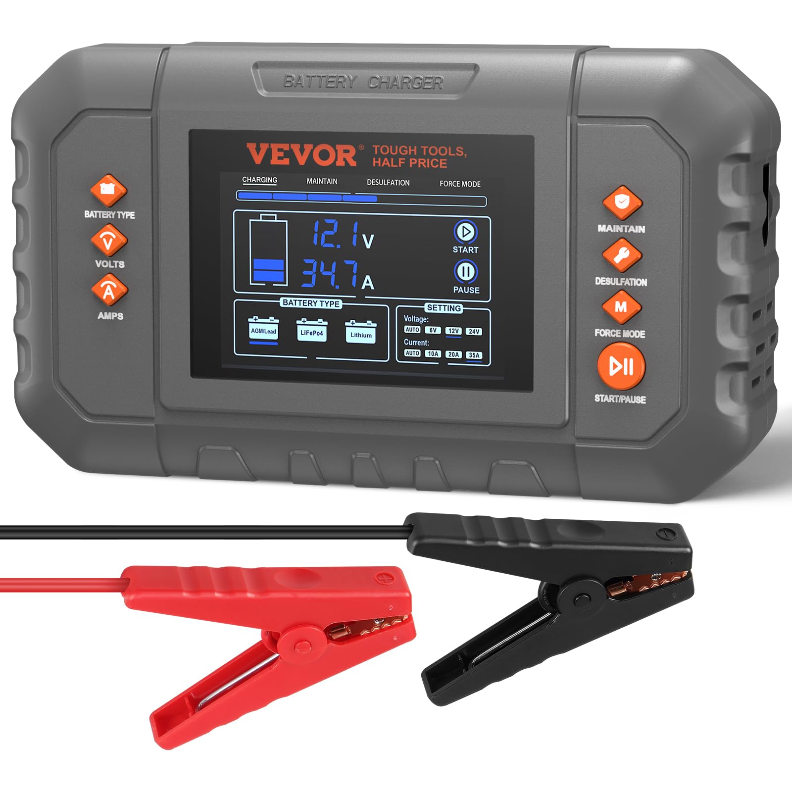 VEVOR Smart Battery Charger, 35-Amp, Lithium LiFePO4 Lead-Acid (AGM/Gel/SLA) Car Battery Charger with LCD Display, Trickle Charger Maintainer Desulfator for Boat Motorcycle Lawn Mower Deep Cycle 🍁 All In One Marketplace Canada