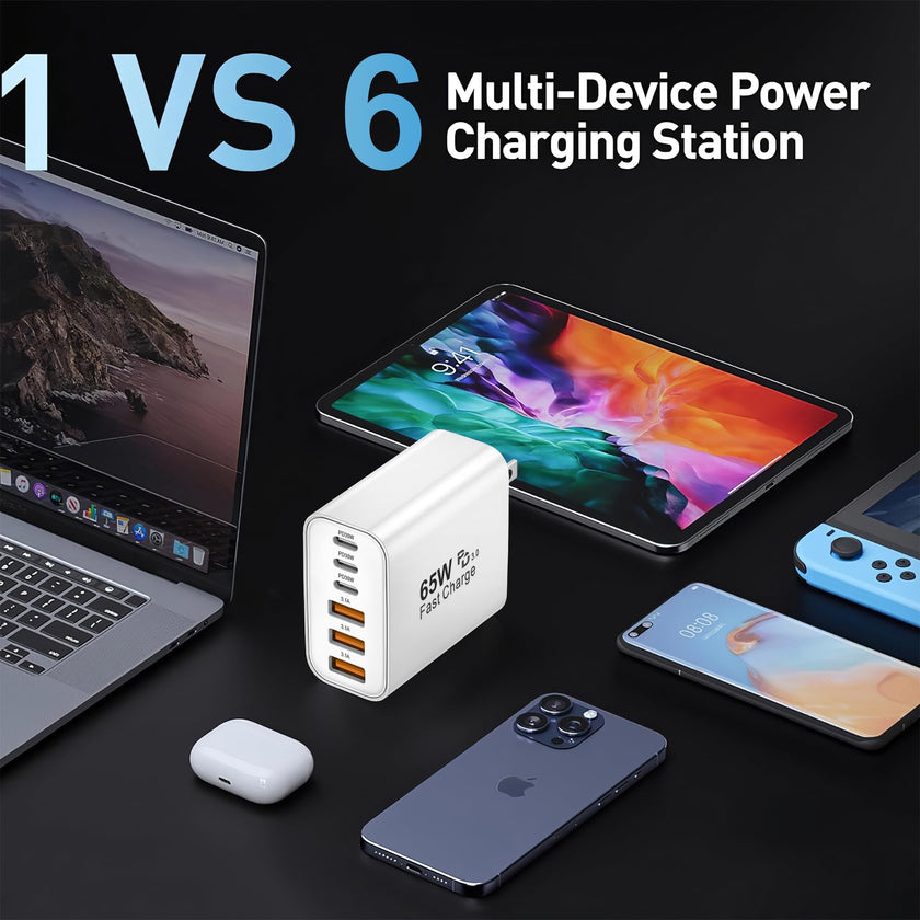 USB C Charger Block,65W 6-Port Multi Device Fast Charger PD QC Wall Adapter 🍁 All In One Marketplace Canada