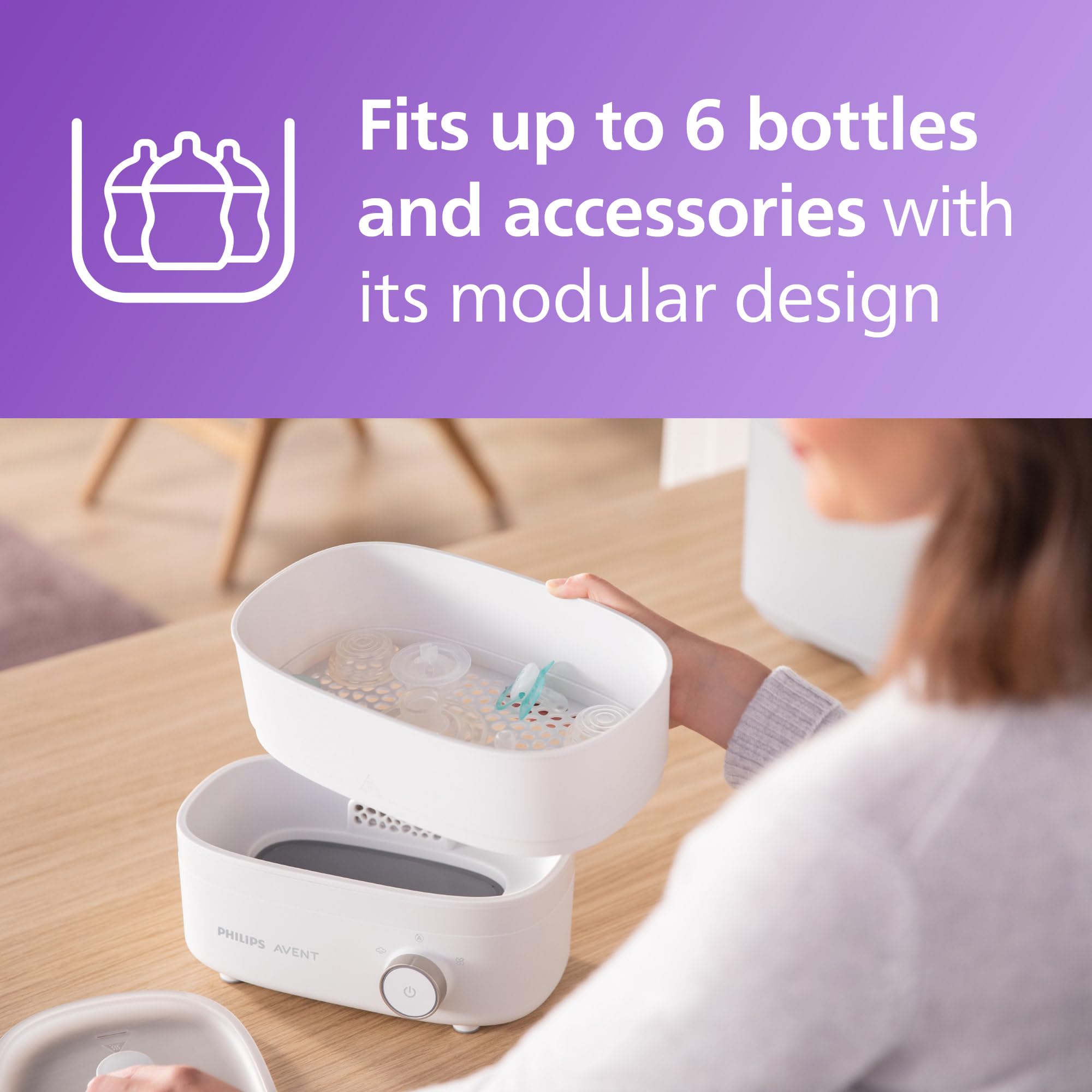 Philips Avent Baby Bottle Sterilizer and Dryer Premium, Removes 99,9% of Bacteria, Chemicals Free, Capacity 6 Bottles/Teats/Accessories, Modular Space Saving Design, Model SCF293 🍁 All In One Marketplace Canada