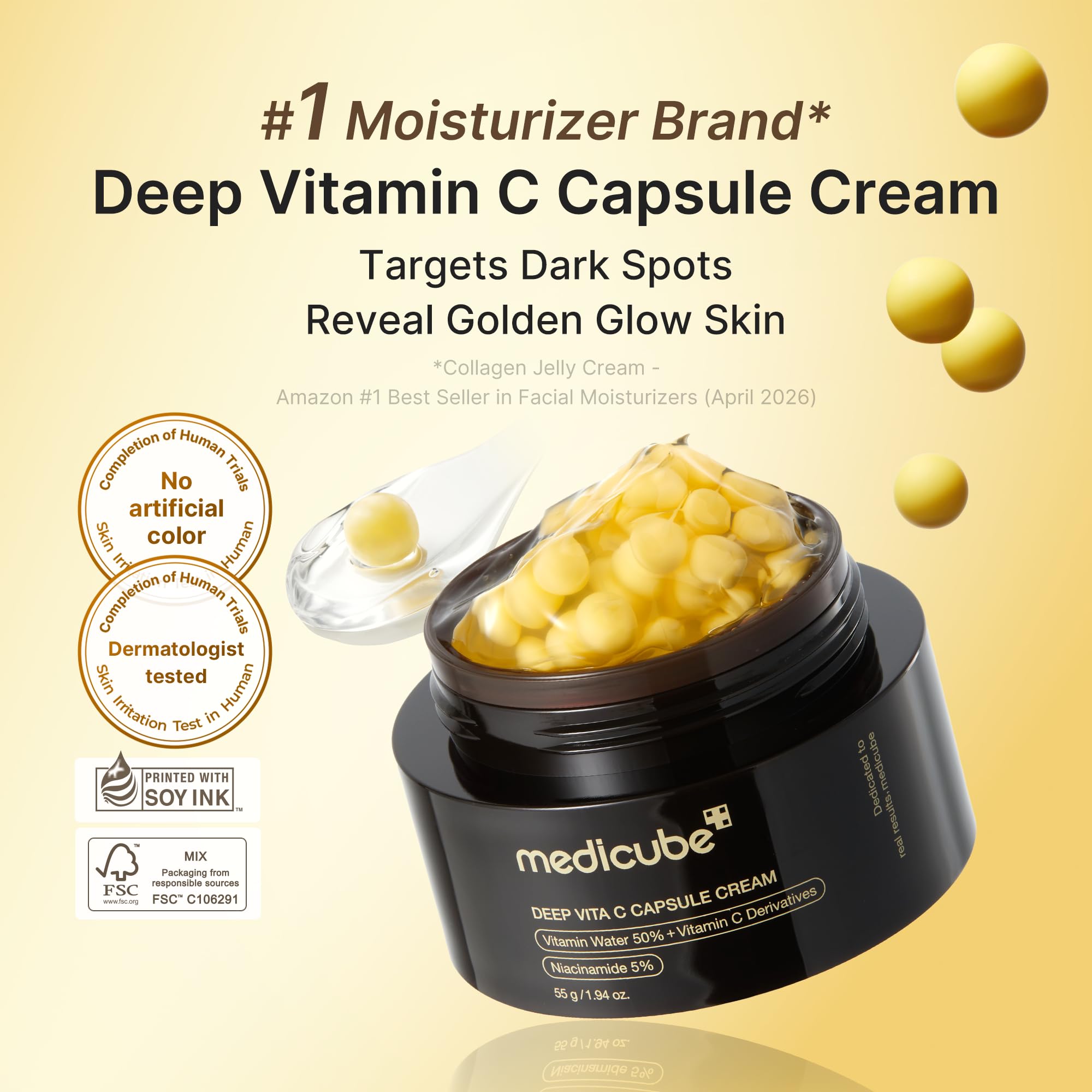 Medicube Deep Vita C Capsule Cream, 55g, Dual-Texture Moisturizer with Vitamin Capsules and Gel Base 🍁 All In One Marketplace Canada