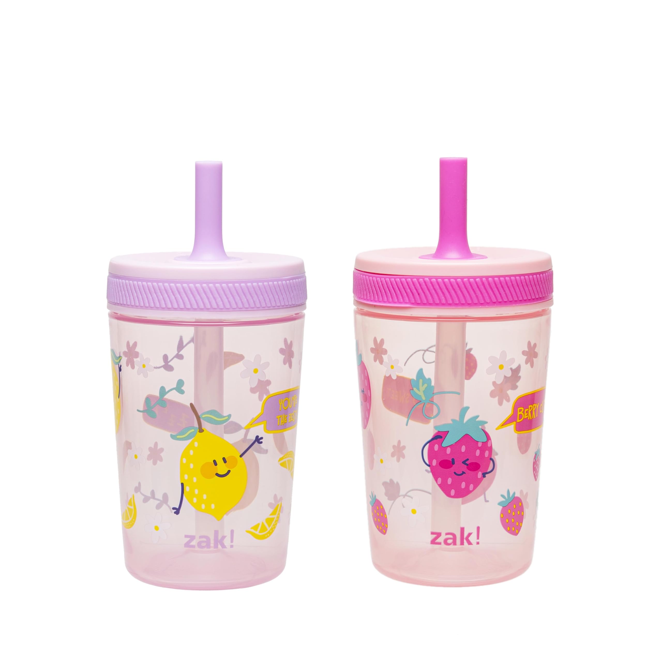 Zak Designs Toddler Cups for Travel or at Home, 15oz 2-Pack Durable Plastic Sippy Cups with Leak-Proof Design is Perfect for Kids (Sweet Berry, Lemon Zest) 🍁 All In One Marketplace Canada
