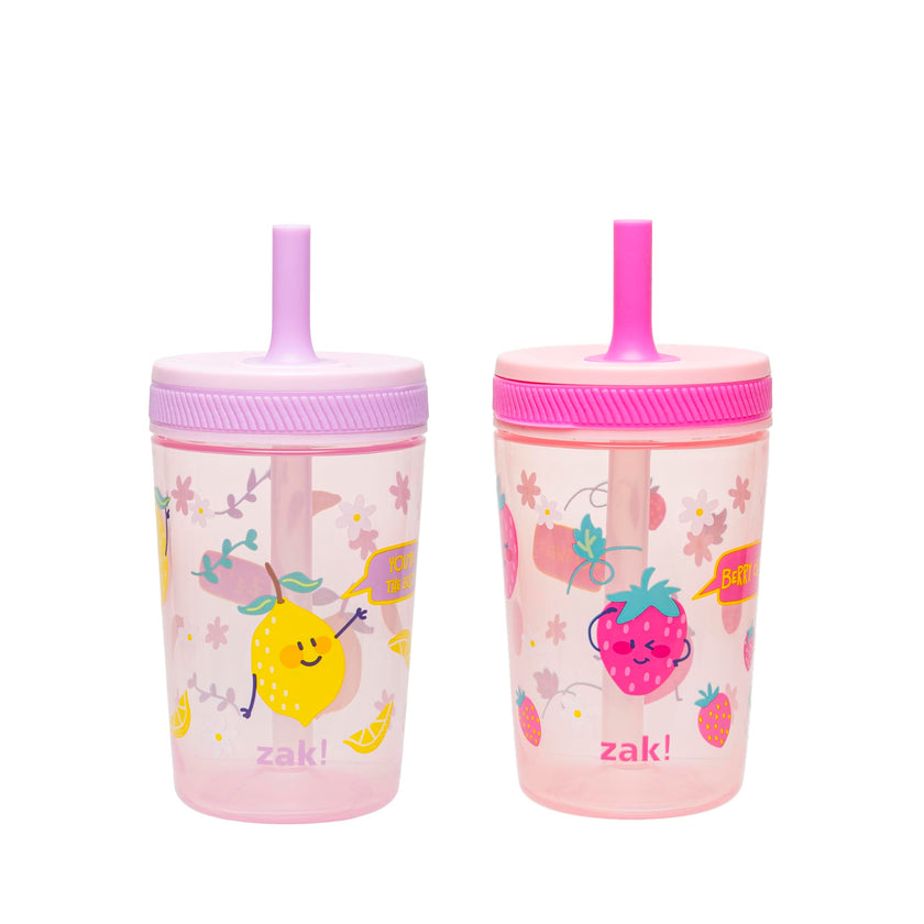 Zak Designs Toddler Cups for Travel or at Home, 15oz 2-Pack Durable Plastic Sippy Cups with Leak-Proof Design is Perfect for Kids (Sweet Berry, Lemon Zest) 🍁 All In One Marketplace Canada