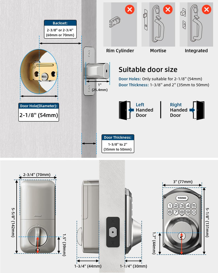 TEEHO TE001 Keyless Entry Door Lock with Keypad - Smart Deadbolt Lock for Front Door with 2 Keys - Auto Lock - Easy Installation - Satin Nickel 🍁 All In One Marketplace Canada